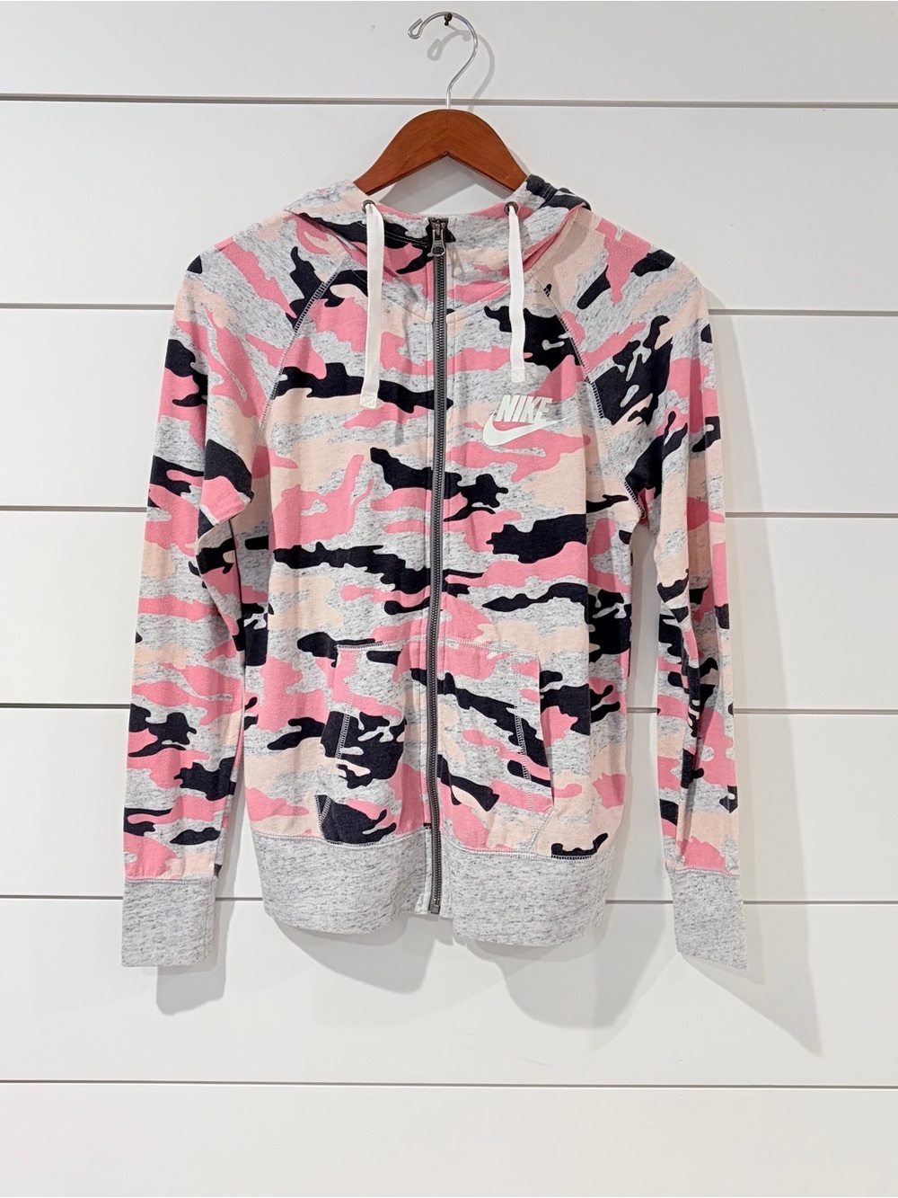 Nike Pink Camo Zip Hoodie Y2K Sportcore Athleisure Streetwear Small